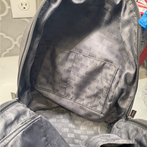 Michael Kors Gray Pebbled Leather Mini Backpack Purse Silver Hardware